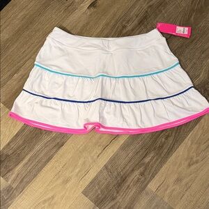 Meryl X Lilly Pulitzer Luxletic White Tiered Skort with Pink and Blue Trim